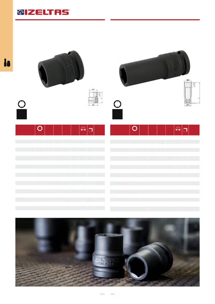 İzeltaş 3/8" Altı Köşe Havalı Derin Lokma Anahtar 17 mm