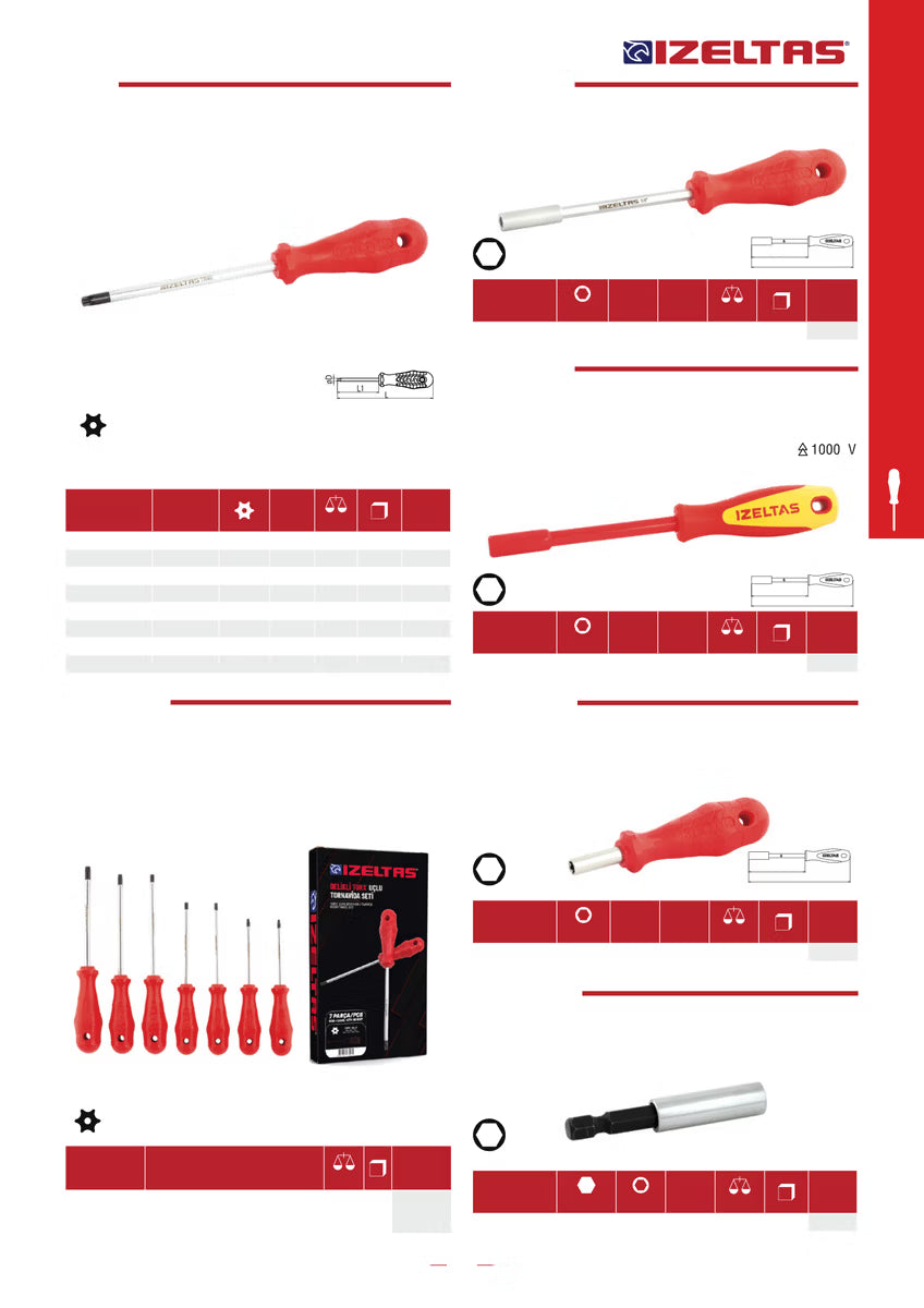 İzeltaş Delikli Torx Uçlu Tornavida TR40 7x125mm